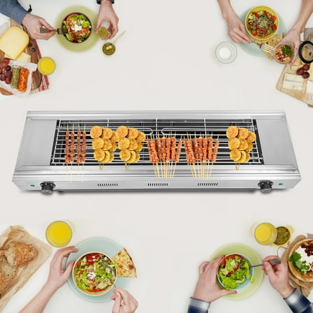 Electric Campfire Grill, Stainless Steel, 3KW Power, Adjustable Temperature from 50-300°C with Anti-Slip Feet and Indicator Lights