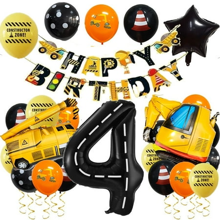 Construction Truck And Excavator Balloon Party Decoration Set Number 4 Suitable For Birthday Summer Party, Family And Outdoor Celebration Party Decoration Excavator Construction Theme Decoration