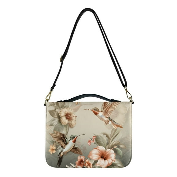FOR U DESIGNS Hummingbird Floral Bible Cover for Women Soft PU Leather Bible Bag with Zipper Sturdy Bible Protective Carrier Size M Soft Crossbody Backpack Bag Purse for Bible Study Religious