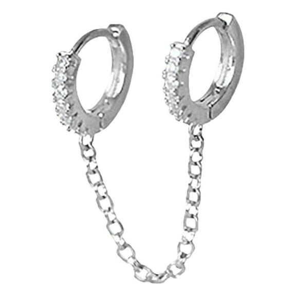 Chain Earrings For Women Double Piercing Dangle Chain Huggie Hoop Earrings Cubic Zirconia Pearl Stud Earrings For Women Double Circle Conjoined Earrings