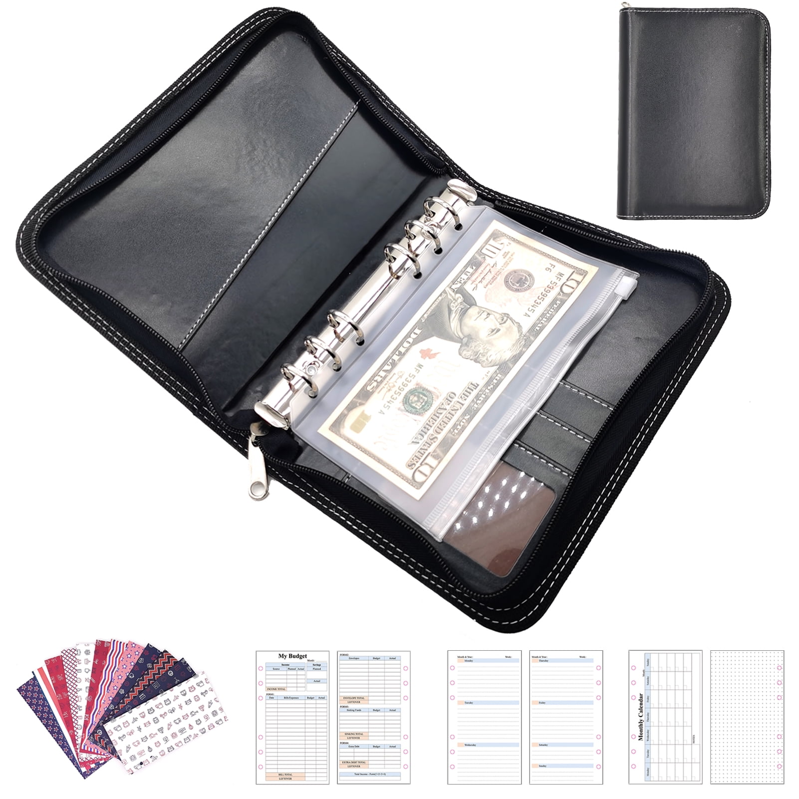Cash Envelopes Wallet - RFID Blocking - Finances Organizer Calendar Budget Planner Notebook with 2023 Weekly & Monthly Planner Refill & 12 Budget