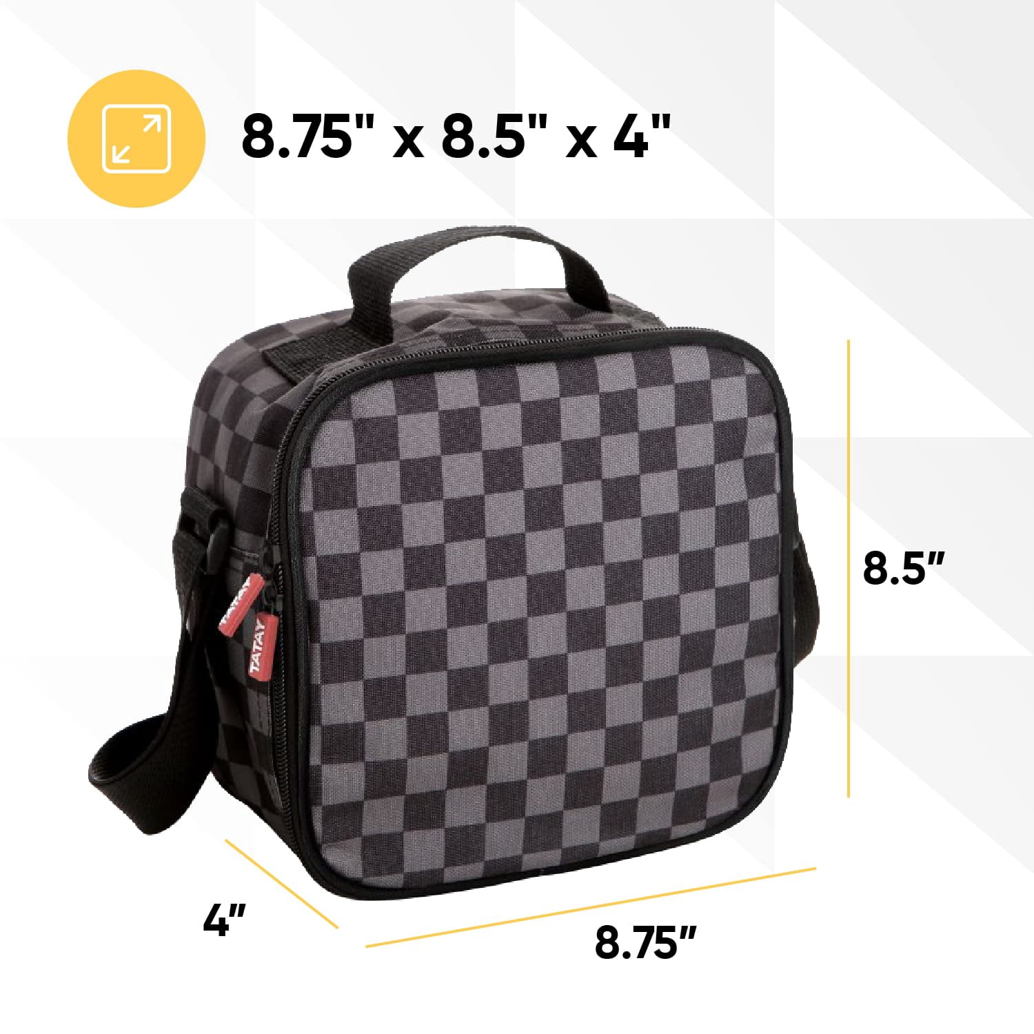 Insulated Lunch Bag with Containers, Thermal Lined Lunch Box, Reusable Leak Proof Containers for Work, Travel, and Beach, Grey Checked Small Lunch Bag with Adjustable Strap, Easy to Clean