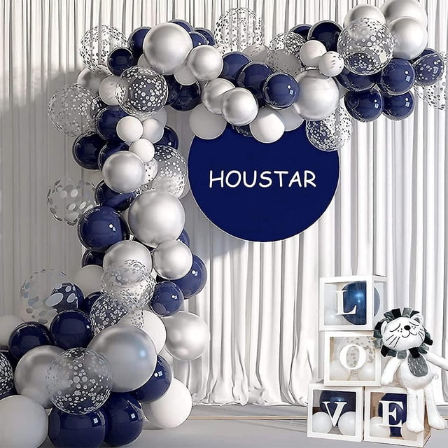 Kit de arco de globo azul, kit de arco de guirnalda de globo de plata azul de 99 piezas con globos de cumpleaños de confeti plateado blanco metálico azul marino para cumpleaños Wed. Afortunado Sencillez