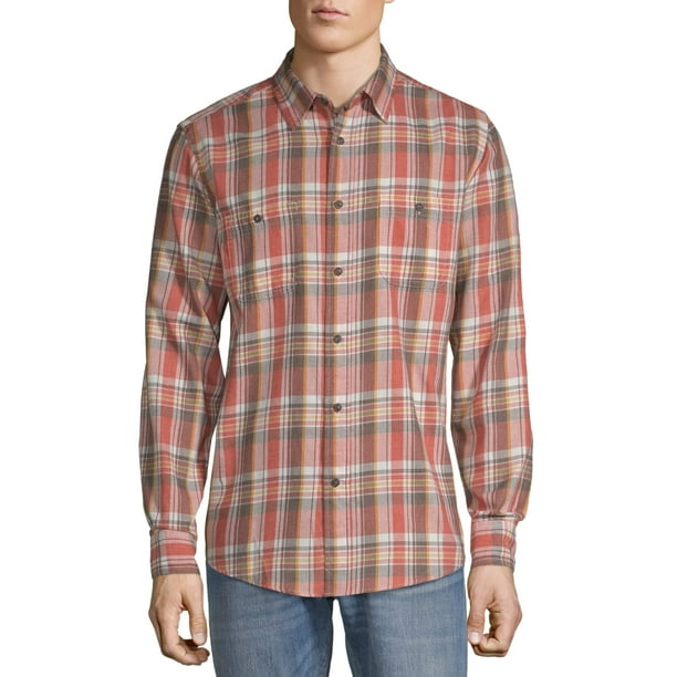 GEORGE - George Men's Long Sleeve Soft Washed Lightweight Plaid Shirt, up to size 5XL - Walmart
