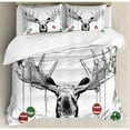 thumbnail image 3 of Moose Twin Size Duvet Cover Set, Christmas Moose with Xmas Ornaments Balls Hanging from Horns Funny Noel Sketch Art, Decorative 2 Piece Bedding Set with 1 Pillow Sham, Multicolor, by Ambesonne, 3 of 3