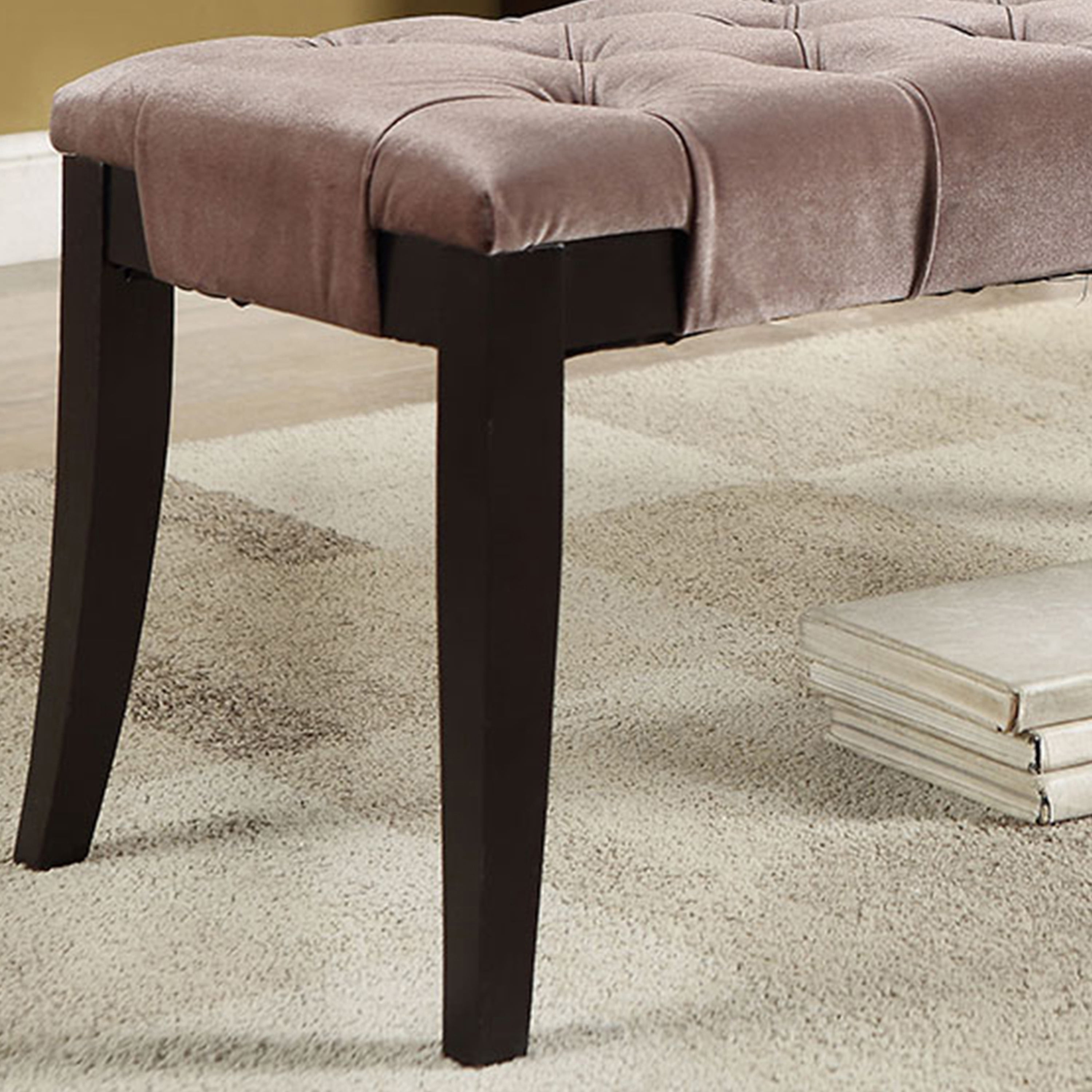 Furniture of America Gabriele Wood and Fabric Contemporary Bedroom Bench with Tufted, Brown