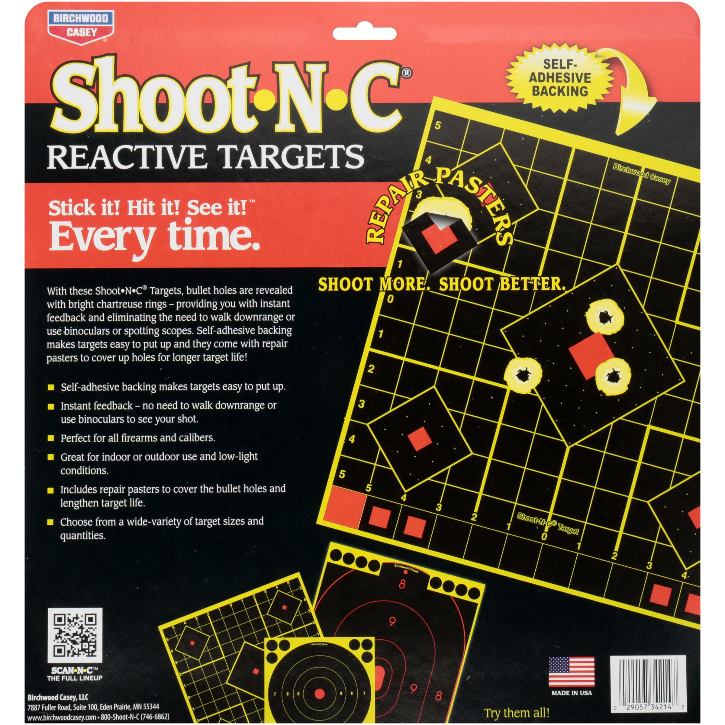 BIRCHWOOD CASEY Shoot-N-C 12" Sight-In Reactive Target - Highly Visible Instant Feedback Self-Adhesive Shooting Target Stickers with Repair Pasters - 12 Targets, 144 Pasters