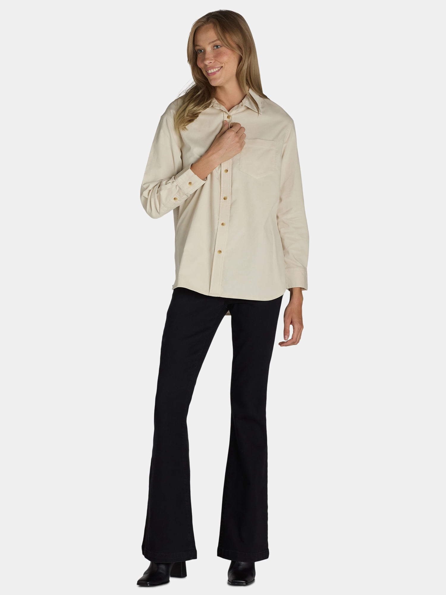 Time and Tru Women’s Cotton Corduroy Shirt with Long Sleeves, Sizes XS-XXXL