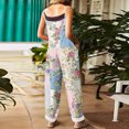 thumbnail image 4 of JULMCOMO Cotton Linen Jumpsuits for Women Floral Print Scoop Neck Loose Fit Overalls Tie Strap Sleeveless Casual Summer Overalls Cyan 3XL, 4 of 7