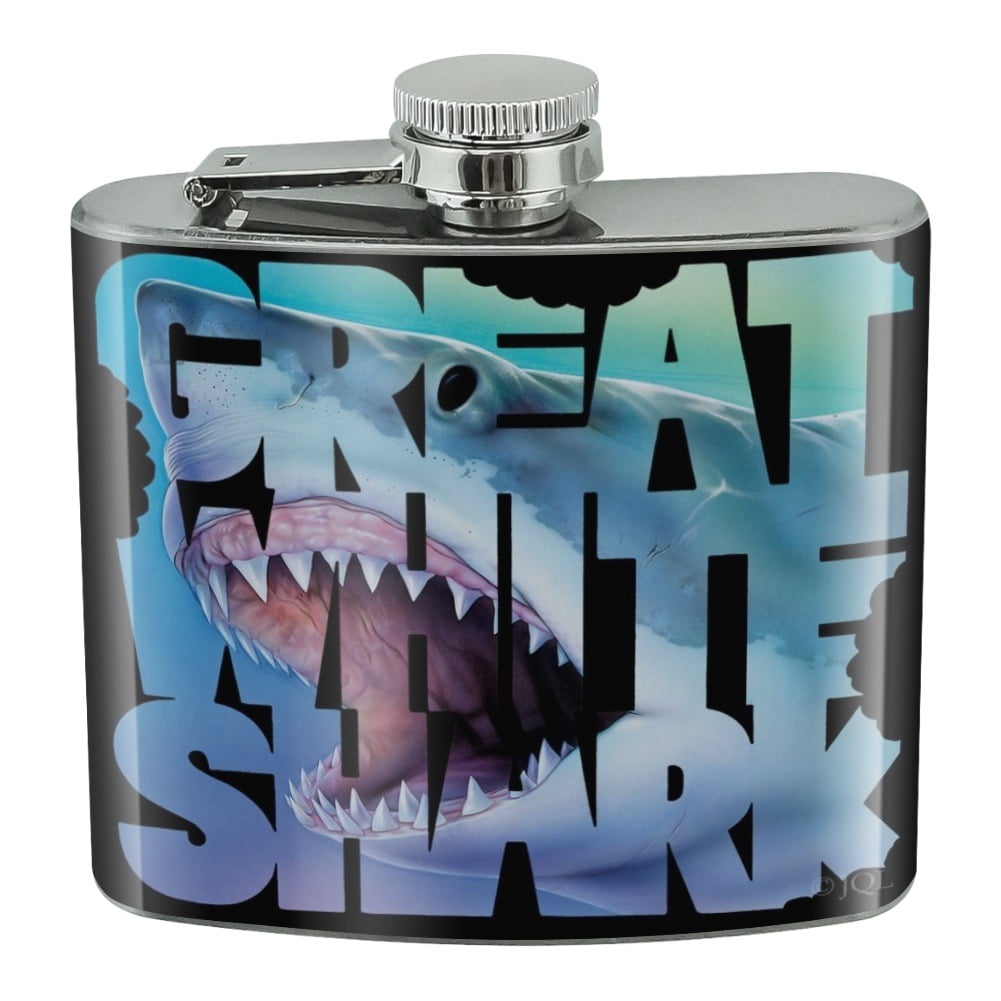 Great White Shark Bites Scuba Diving Stainless Steel 5oz Hip Drink