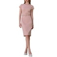 thumbnail image 2 of INSPIRE CHIC Women's Knee Length Pencil Dress Cap Sleeve Belted Wear to Work Sheath Dresses L Pink, 2 of 5