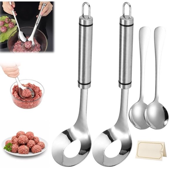 Stainless Steel Meatball Maker Spoon Long Handle Kitchen Tool 2 set