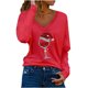 thumbnail image 2 of Puntoco Moda Mujer Cuello en V Camiseta de manga larga Otoño Impresión Blusa suelta tops Puntoco Puntoco-4972, 2 of 5