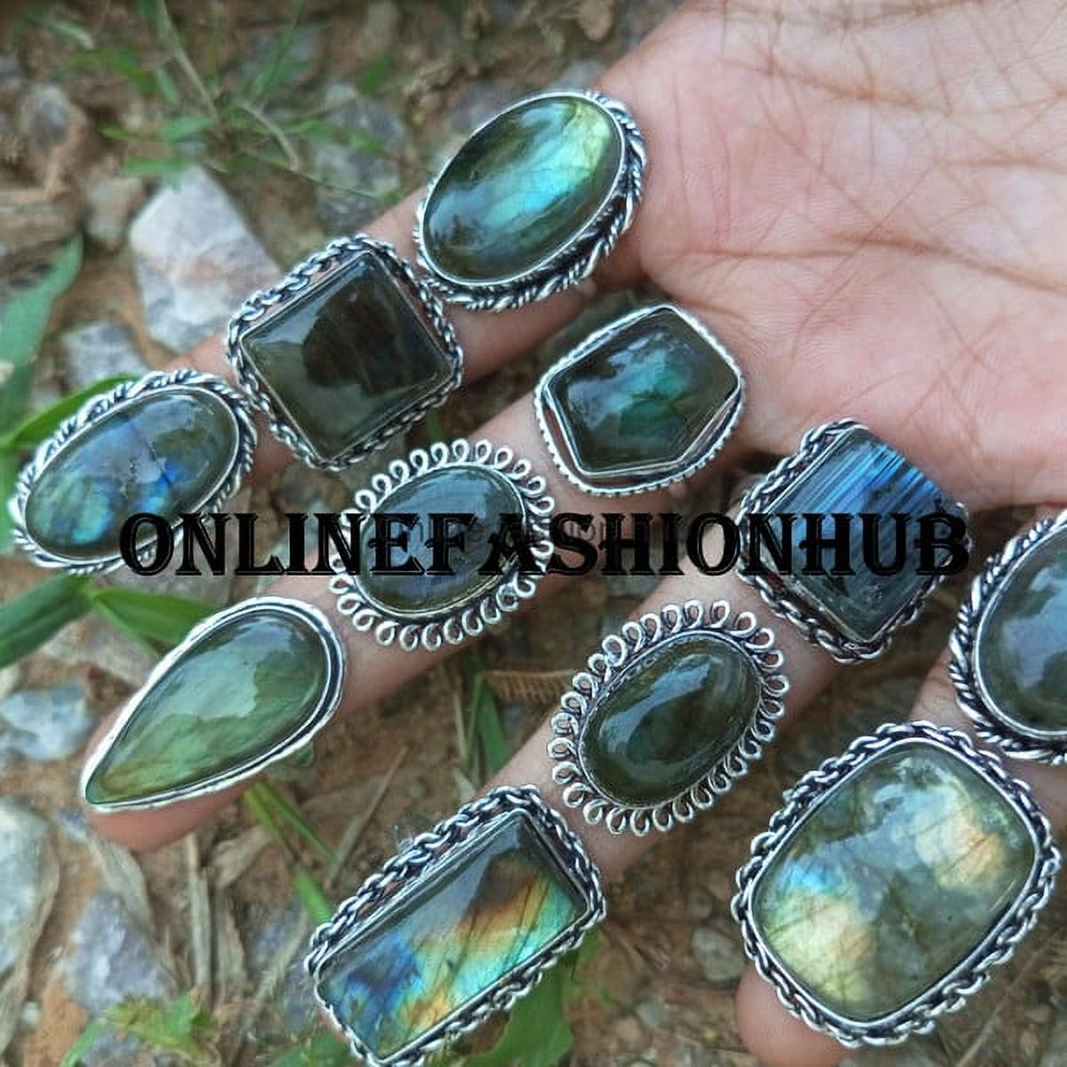 Labradorite Gemstone 925 Sterling Silver Plated Handmade Ring 10 Pcs