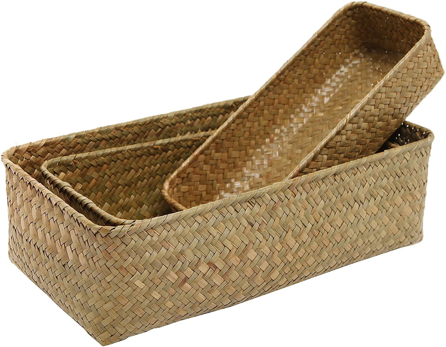 Handwoven Natural Seagrass Wicker Nesting Organizer Storage Baskets Set of 3 