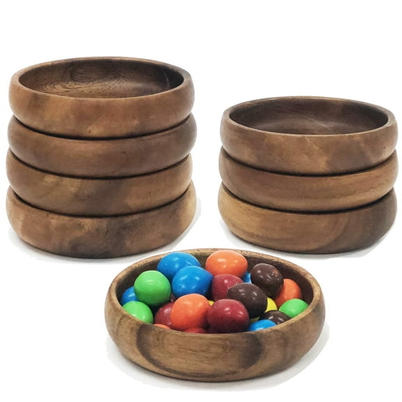 Woodard & Charles Acacia Wood 4" Multipurpose Round Bowls, Set of 8