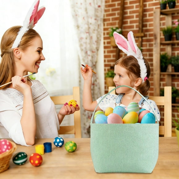 Bolsa De Tela Bolsa de regalo de lona con forma de cesta de conejo de Pascua verde para niños, con asa, 25 x 21 cm (1 unidad) JASKFLY
