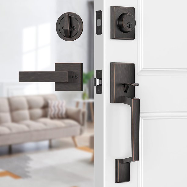 Brightify Manija De Puerta Delantera De Bronce Al Aceite Manija De Puerta Exterior De Bronce Al Aceite Con Palanca De Puerta Juego De Cerradura De Puerta Delantera Cerrojo Ajustable Con Un Solo Cilind