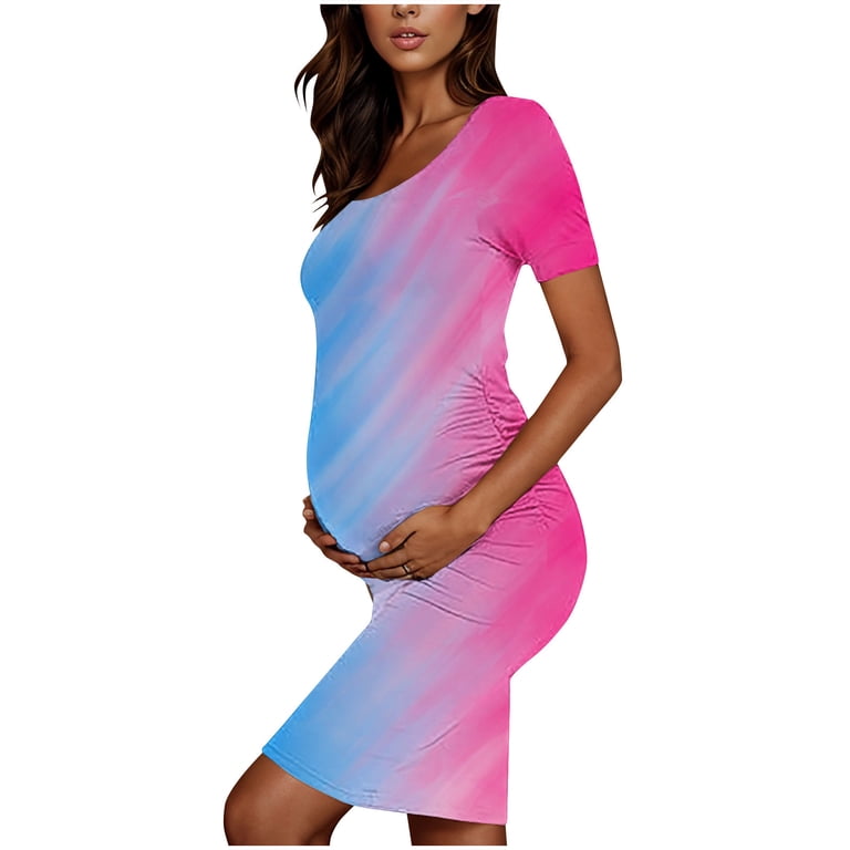 princess polly baby blue dress Frwgonr Maternity Bodycon Dress Multicolor Summer Short Sleeve Maternity  Dress Ruched Side Bodycon Causal Baby Shower Dresses S-XL