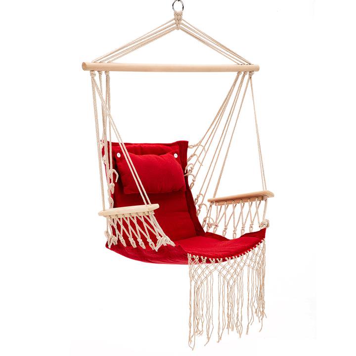Best Patio Swing Seat Hammock Hanging Rope Chair Rose Red with Tassel