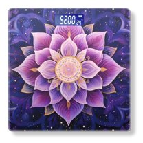 High Precision Body Weight Scale Smart Bathroom Scales with Large LCD Display(400lbs),Decorative for Bedroom-Mandala Lotus Flower With Purple Petals And Golden Center