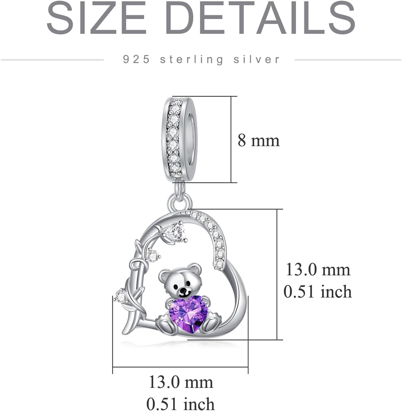 Teddy Bear Charms for Bracelets for Women 925 Sterling Silver 12 Month Birthstone Bear Bead Charms Christmas Birthday Jewelry Gifts for Mom Daughter Wife