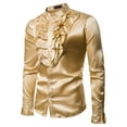 thumbnail image 1 of Men's Dress Shirts ,Vintage Long Sleeve Ruffle Stand Collar Slim Fit Button Down Work Blouse, 1 of 8
