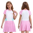 thumbnail image 1 of TiaoBug Maillot de Bain à Manches Courtes pour Filles Fermeture Éclair avant Rembourré Tenue de Plage Robe de Bain UPF50+ Protection Éruption Cutanée Blanc&Rose 130/M, 1 of 6