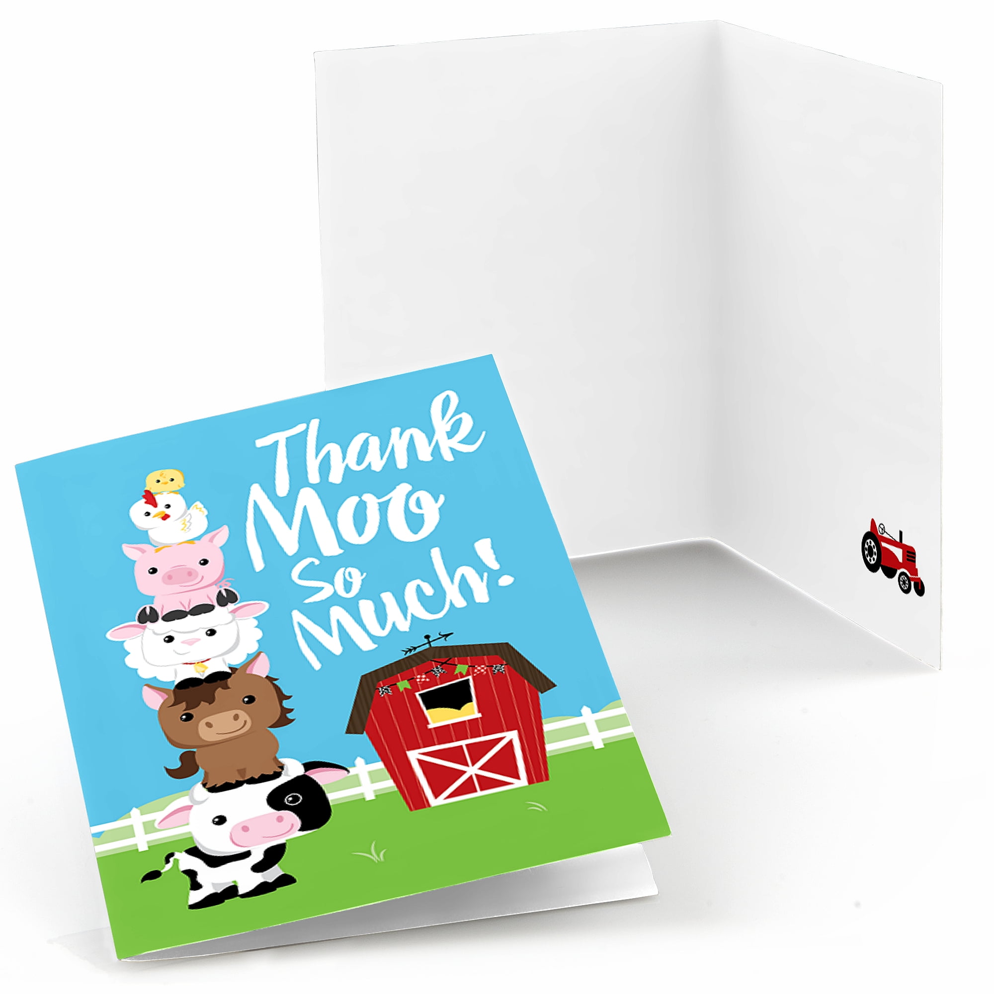 Big Dot of Happiness Farm Animals - Baby Shower or Birthday Party Thank You  Cards (8 count) 