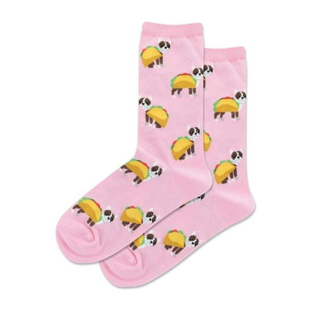 

Hotsox Women s Taco Terrier Crew Socks 1 Pair Pink Women s 9-11