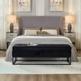 thumbnail image 2 of 58.6" End of Bed Bench with Metal Base, Tufted Upholstered Bedroom Ottoman Bench Seat, Velvet Storage Bench with Flip Top, Black, 2 of 9