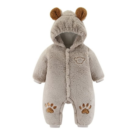 

Aompmsdx Toddler Boys Girls Long Sleeve Winter Ears Hooded Cartoon Print Romper Hooded Fleece Coat Jumpsuitparty Dresses