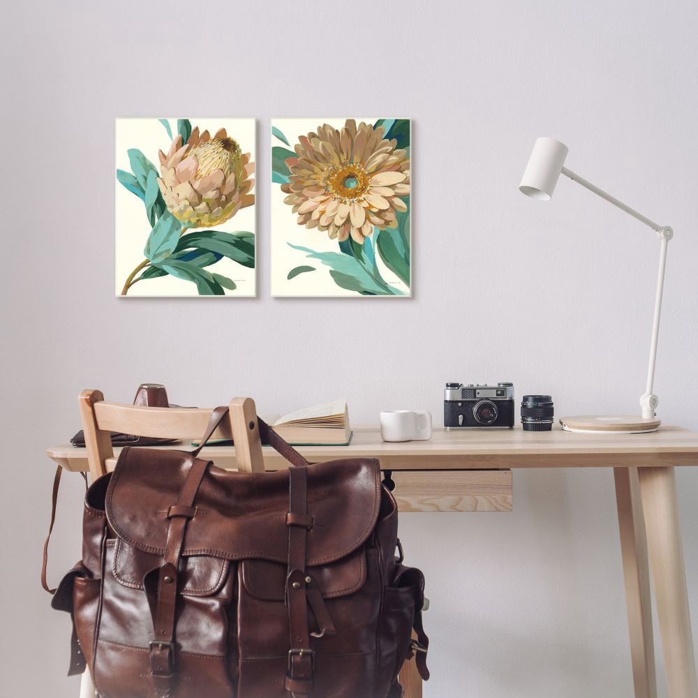 Stupell Industries Garden Flower Details Minimal Green Tan Painting Framed Wall Art Design by Danhui Nai, 2 Piece, 11" x 14", Black Framed