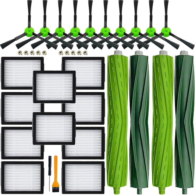 Piezas de repuesto para Irobot Roomba I3 I3 I4 I4 I5 I5 I7 I7 I8 I8 J5 J5 J7 E5 E6 E7 E I y J Series Robot Aspiradores Kit de reposición 2 juegos de cepillos de goma 10 filtros de vacío 10 cepillos la