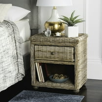 SAFAVIEH Lagos Natural Grey Wicker Nightstand With Drawer And 8"H Storage Grey