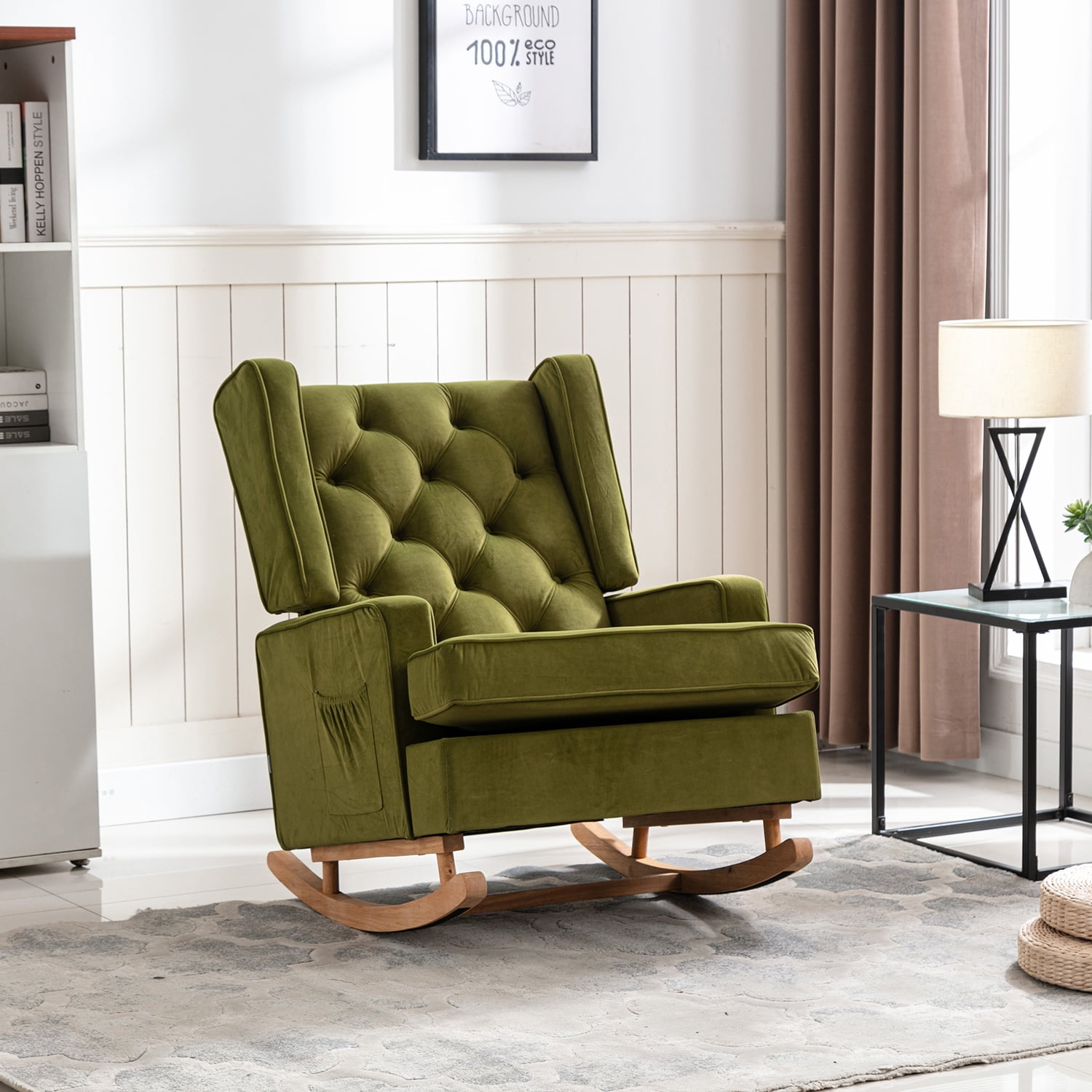 Kepooman Modern High Back Rocking Chair, Padded Seating for Living Room & Office, Olive Green Kepooman Modern High Back Rocking Chair, Padded Seating for Living Room & Office, Olive Green