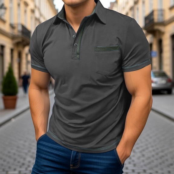 Men Polo Shirts Short Sleeve Quarter Button Up Tees Shirts Lightweight Grey Summer Shirts for Men