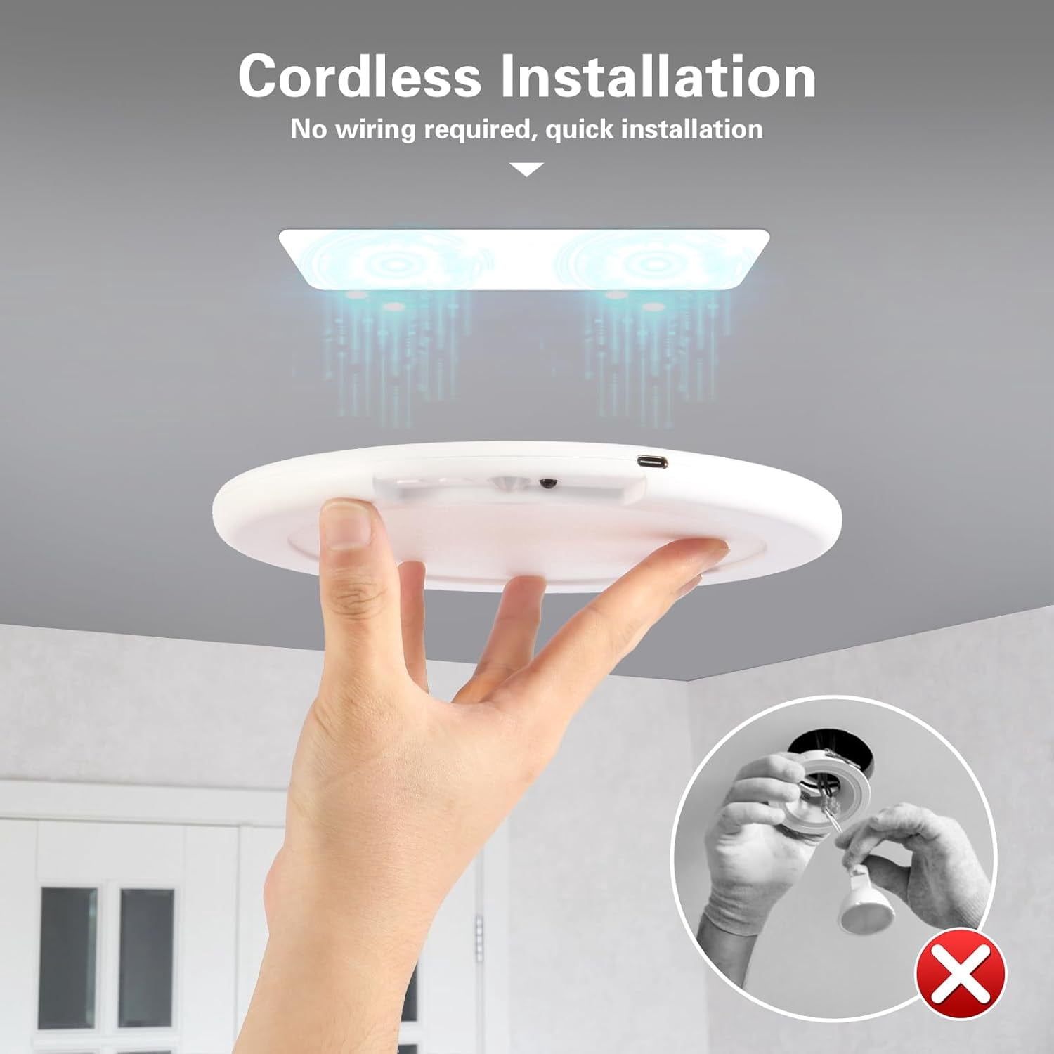 SONGAUN 2 Pack Rechargeable Ceiling Light, Closet Lights Motion Sensored, Battery Powered Ceiling Light with Remote No Wiring, Wireless Ceiling Lights for Stairs, Garage, Hallway, Porch, Pantry, Shed