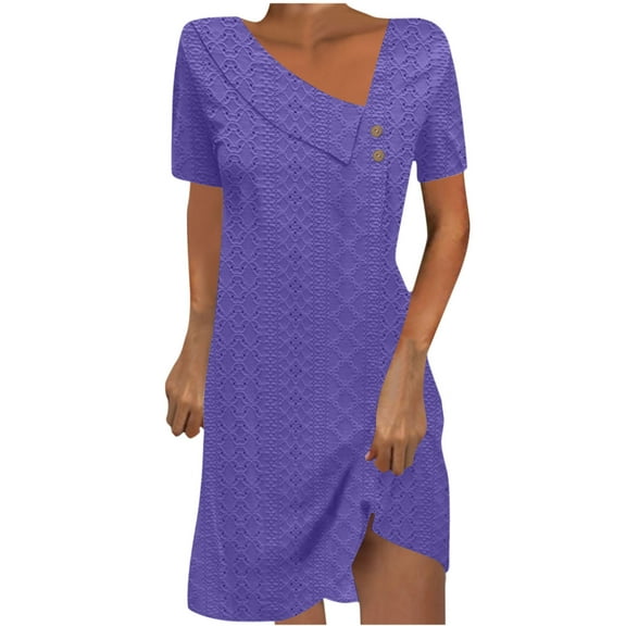 Zkozptok Womens Shirt Dress Short Sleeve Asymmetric Neck T Shirts Buttons Tunic Summer Casual Dresses