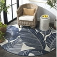 thumbnail image 3 of SAFAVIEH Beach House Quintella Botanical Indoor/Outdoor Area Rug, Navy/Ivory, 6'7" x 6'7" Round, 3 of 9