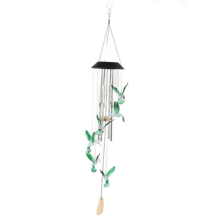 

WonderfulMart Solar Light No Wiring Intelligent Light Control IP45 Waterproof ABS Aluminum Tube Windchimes Bird Pendant Colorful Light for Outdoor