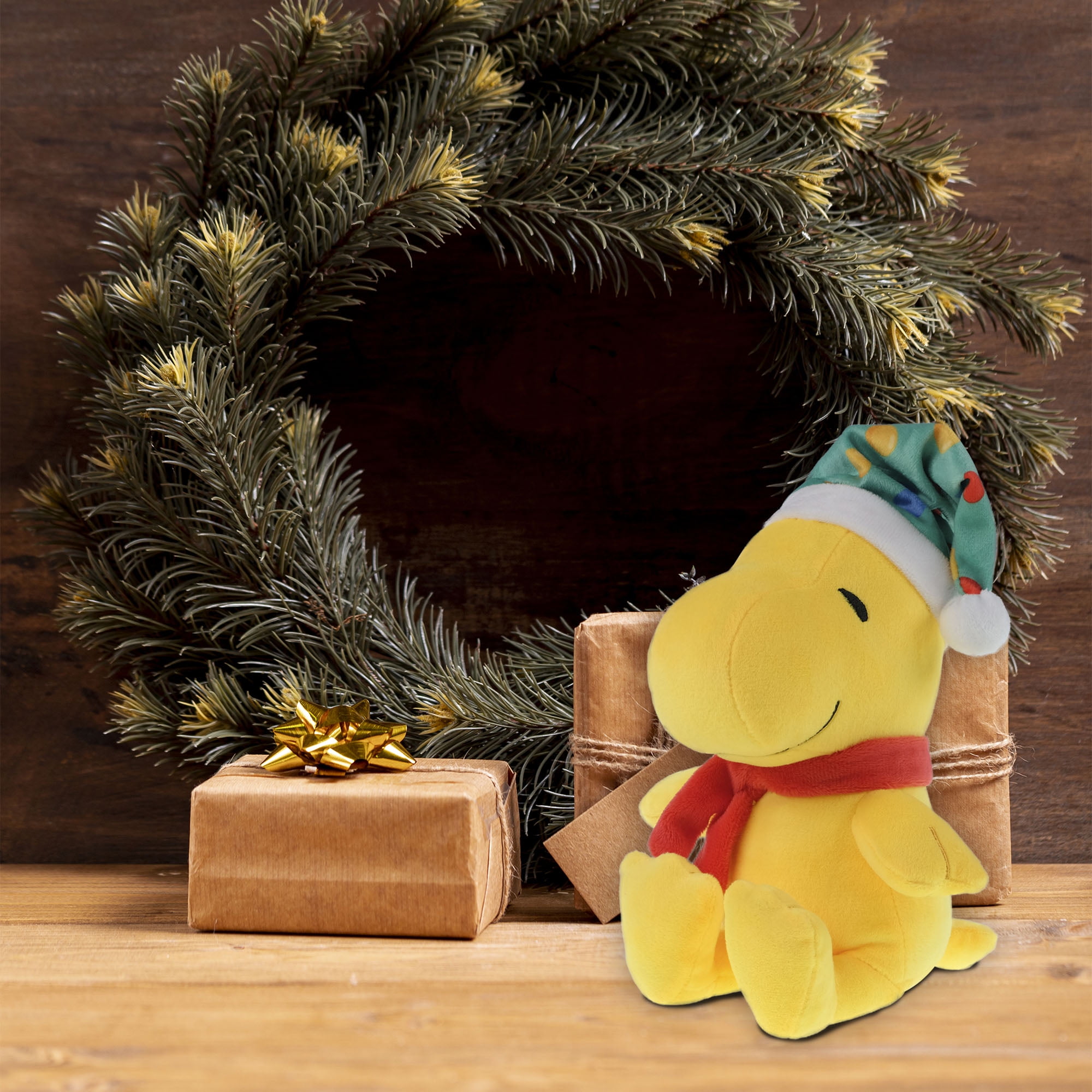 Peluche Woodstock de 20,8 cm, portant un chapeau et une écharpe de fête, jaune, par Ruz