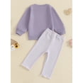 thumbnail image 4 of Suealasg Toddler Girl Clothes 6M 1T 2T 3T Infant Baby Girl Fall 2Pcs Outfits Set Letter Print Long Sleeve Sweatshirts Pullover Top Striped Print Pants Set, 4 of 7