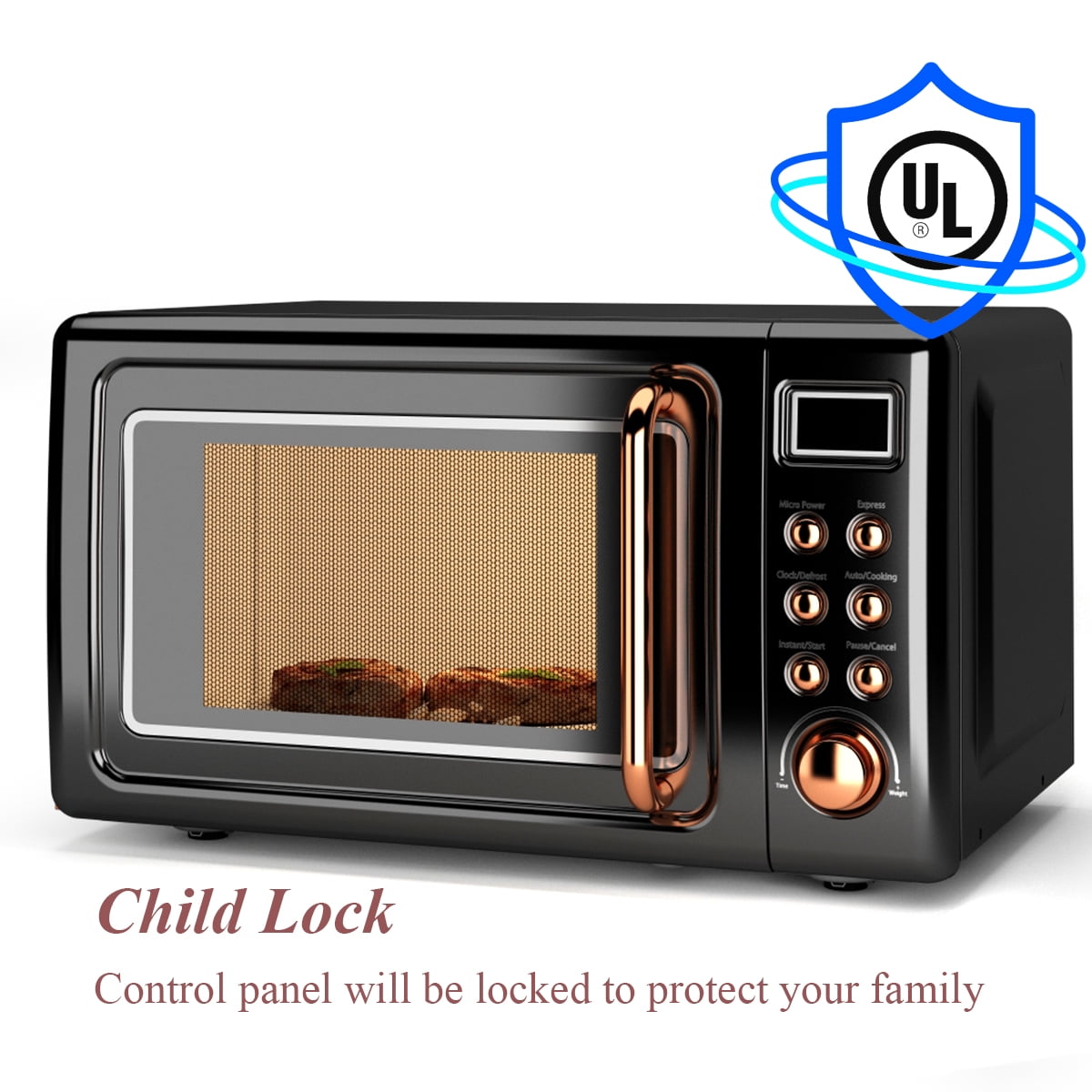 Costway 0.7 Cu.ft Retro Countertop Microwave Oven 700W LED Display Glass Turntable Rose Gold