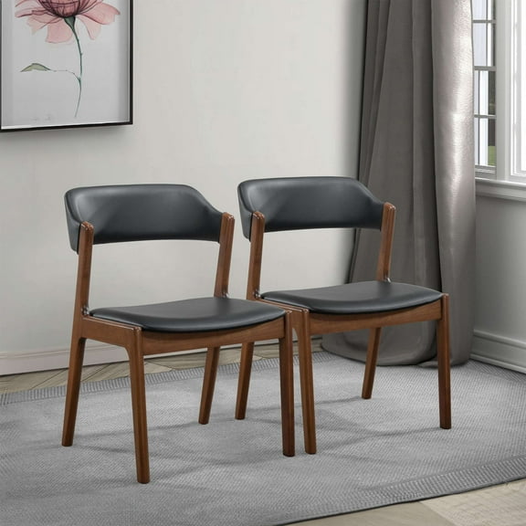 Noble House Edlyn Enzo Dining Chair Set, Vegan Leather Upholstery with Wood Base, Set of 2, Black and Brown