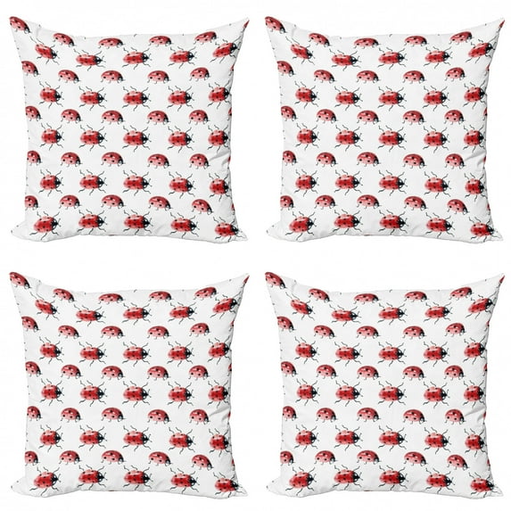 Ambesonne Watercolor Throw Pillow Cover 4 Pack, Lady Bug Insect, 20", Vermilion Black White