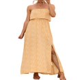 thumbnail image 3 of LNGOOR Robe Longue Maxi Bohème à Volants pour Femmes, Sans Bretelles, Ligne A, Fendue, Haut Tube, 3 of 7