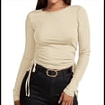 thumbnail image 1 of Camisa Corta de Cuello Redondo, Larga y Cordón Lateral para Mujer, Ajustada, Acanalada Albaricoque M, 1 of 7