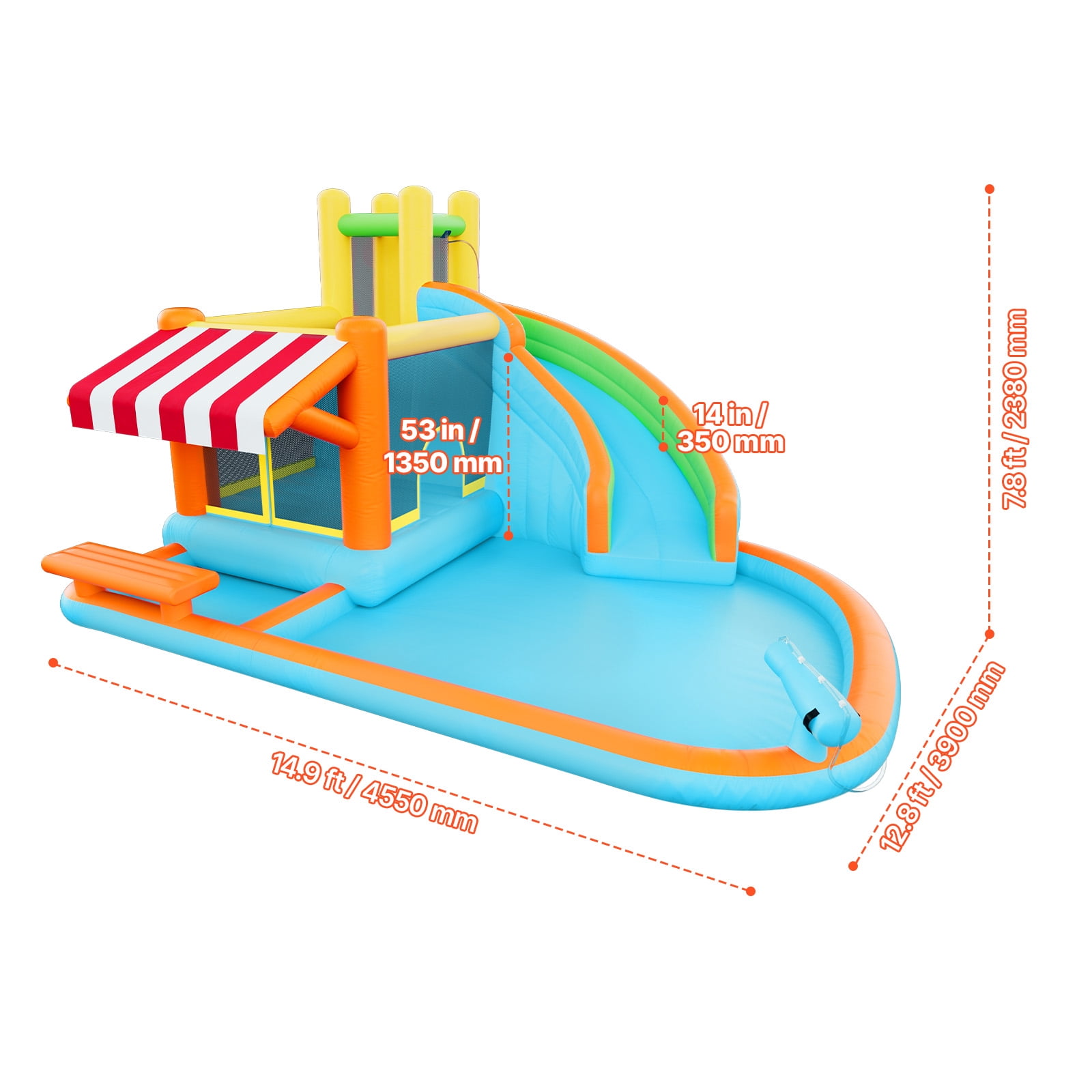 VEVOR Inflatable Bounce House, 14.9 x 12.8 x 7.8 ft Inflatable Bounce House Water Slide, Bouncer Castle with Castle Bounces, Tall Slide, Splash Pool & Pretend Market Booth,for 3 to 4 Kids Ages 3 to 8