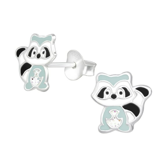 Light Grey Raccoon 925 Sterling Silver Stud Earrings